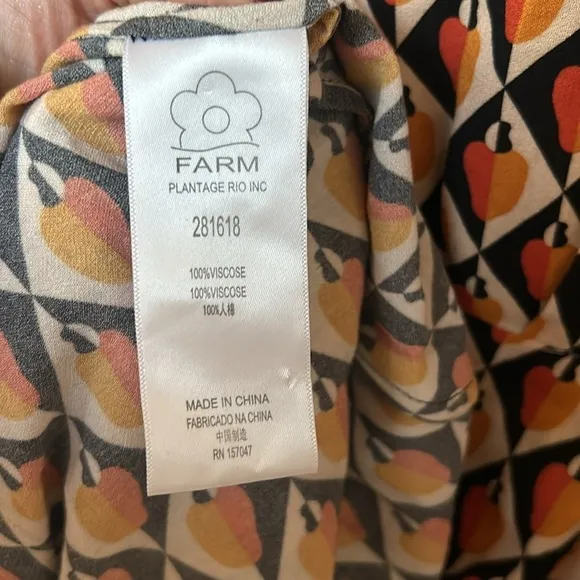 FARM RIO Graphic Cashew Maxi Dress Orange Black Pumpkin Long sleeve size XSmall