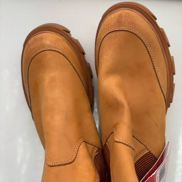 Farm Rio Lug Sole Chelsea Boots Platform Brown Beaded Tab Sz 39/US9