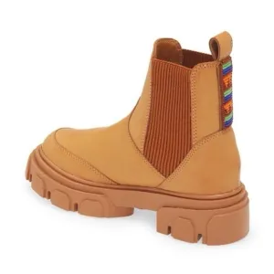 Farm Rio Lug Sole Chelsea Boots Platform Brown Beaded Tab Sz 39/US9