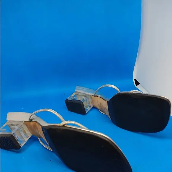 Fendi silver leather 38 1/2 lucite heeled sandals