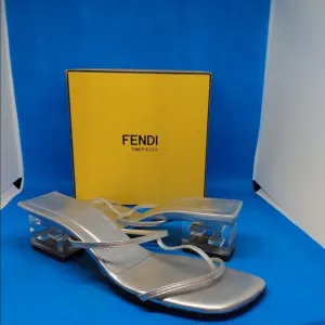 Fendi silver leather 38 1/2 lucite heeled sandals