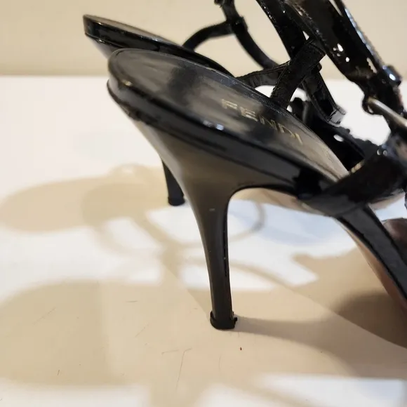 FENDI Vintage Black Patent leather Stilletos Strappy Sandals size 36.5 M