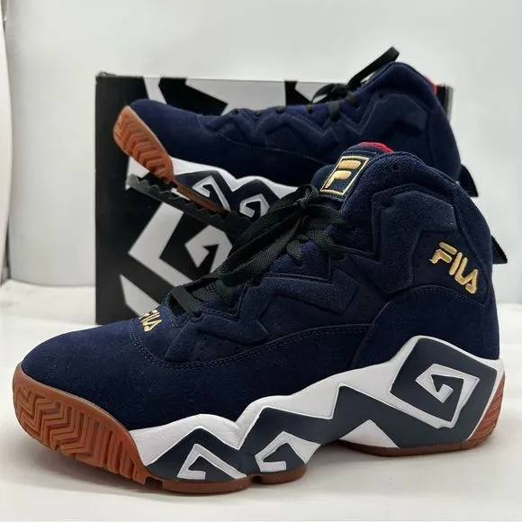 Fila MB Mens 10.5 Basketball Shoes Sneakers Suede Blue/White/Gold New Athletic