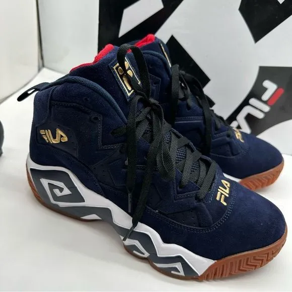 Fila MB Mens 10.5 Basketball Shoes Sneakers Suede Blue/White/Gold New Athletic