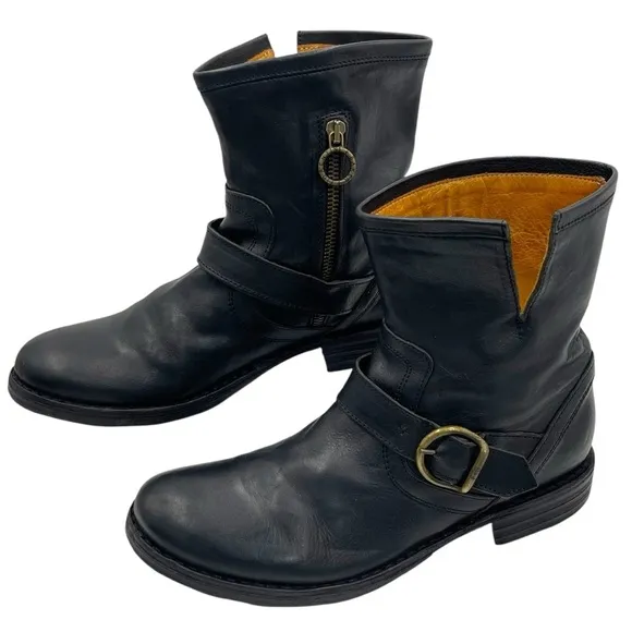 Fiorentini   Baker Eternity Eli Black Leather Moto Combat Boots Ankle Boots 39/9