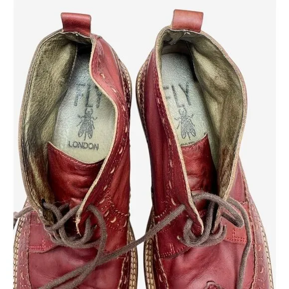Fly London Original Classic Wingtip Leather Red Lace Up Boots Men’s Size 43