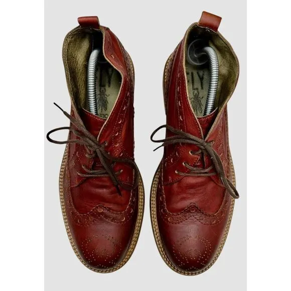 Fly London Original Classic Wingtip Leather Red Lace Up Boots Men’s Size 43