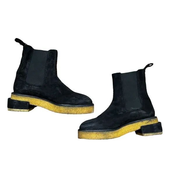 FRAME Black Suede Le Canon Platform Chelsea Boots Size 9.5 Mid Platform Ankle
