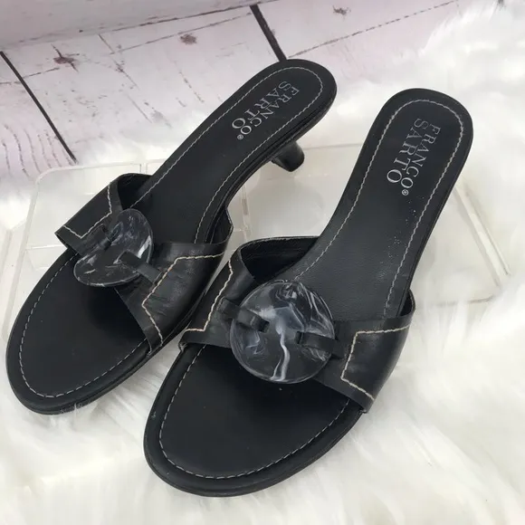 FRANCO SARTO black kitten heal leather sandals