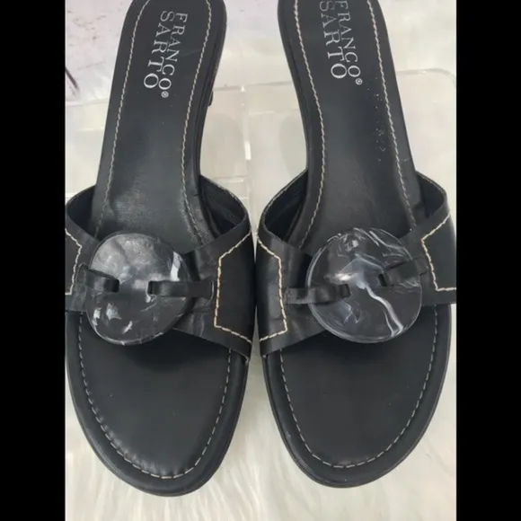 FRANCO SARTO black kitten heal leather sandals