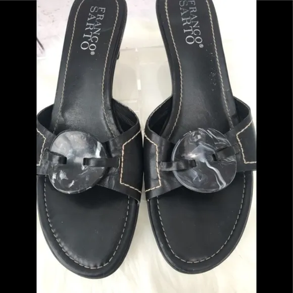 FRANCO SARTO black kitten heal leather sandals