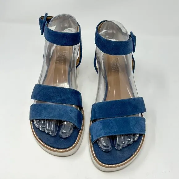 Franco Sarto Connolly Blue Suede Ankle Strap Wedge Sandals, NEW Size 6 MSRP $120