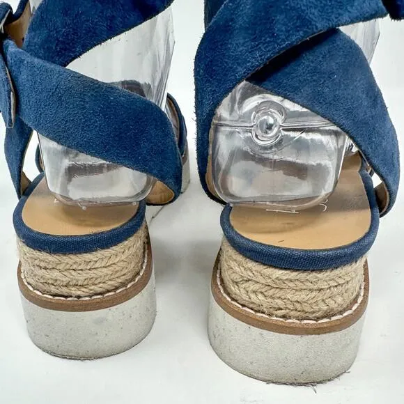 Franco Sarto Connolly Blue Suede Ankle Strap Wedge Sandals, NEW Size 6 MSRP $120