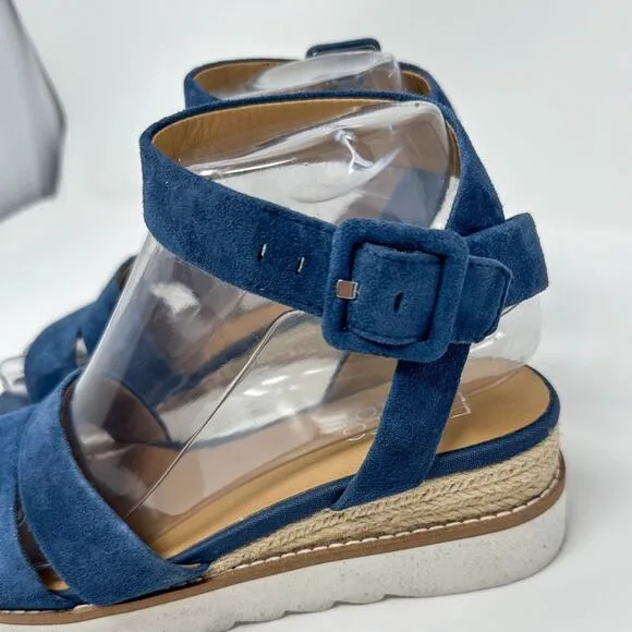 Franco Sarto Connolly Blue Suede Ankle Strap Wedge Sandals, NEW Size 6 MSRP $120