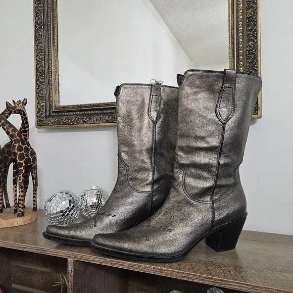 Franco Sarto RARE Brown Metallic Western Cowboy Boots Size 8.5