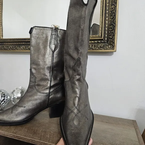 Franco Sarto RARE Brown Metallic Western Cowboy Boots Size 8.5