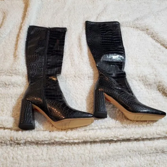 FRANCO Sarto tall faux crocodile chunky heeled contemporary boots sizes 9.5, 10