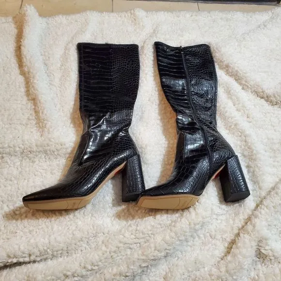 FRANCO Sarto tall faux crocodile chunky heeled contemporary boots sizes 9.5, 10
