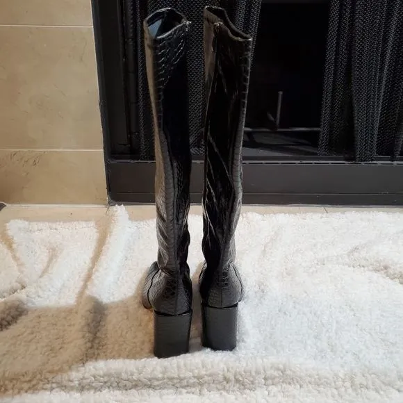 FRANCO Sarto tall faux crocodile chunky heeled contemporary boots sizes 9.5, 10