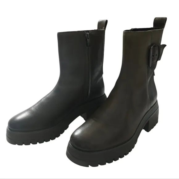 Franco Sarto Women's Chunky Combat  Leather Jersey Booties size 11M Platform Lug
