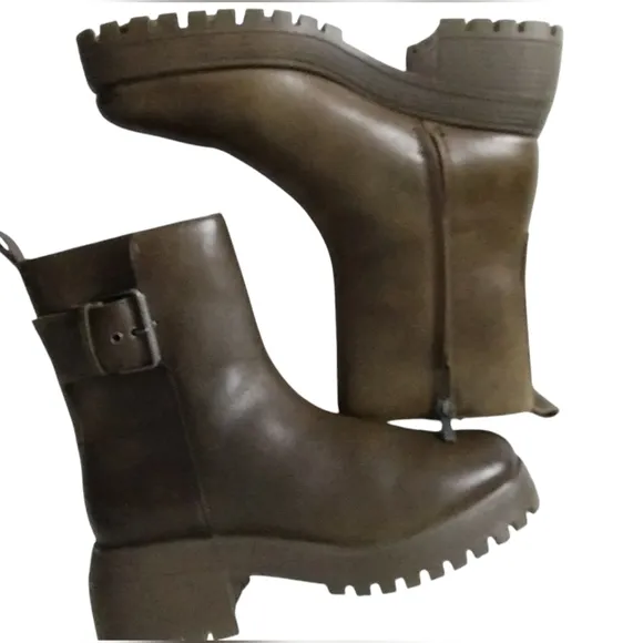 Franco Sarto Women's Chunky Combat  Leather Jersey Booties size 11M Platform Lug