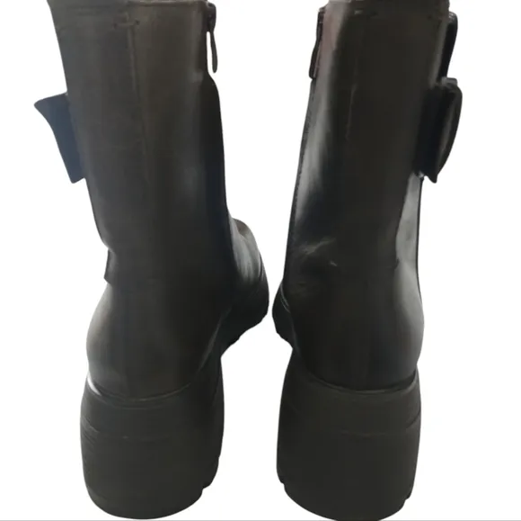 Franco Sarto Women's Chunky Combat  Leather Jersey Booties size 11M Platform Lug