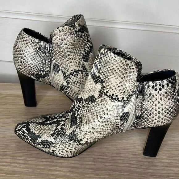Franco Sarto Kora Snakeskin Heeled Ankle Boots Size 9 New