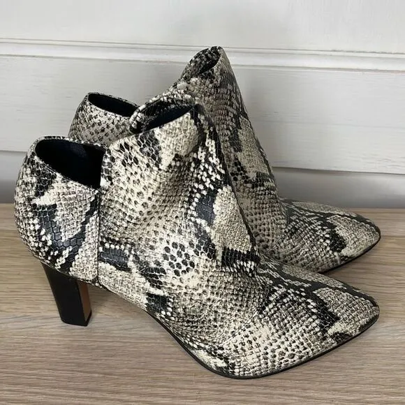 Franco Sarto Kora Snakeskin Heeled Ankle Boots Size 9 New