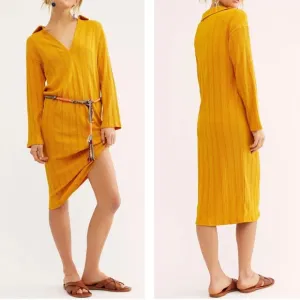 Free People Beach Aster Marigold Collar T-Shirt Breezy Midi Dress Size Small