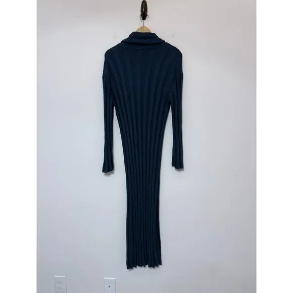 FREE PEOPLE Beach rare turquoise green ribbed knit cowl cotton sweater dress