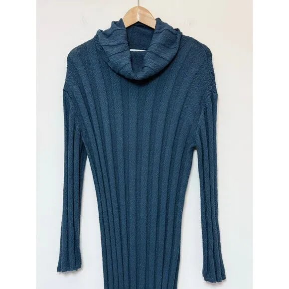 FREE PEOPLE Beach rare turquoise green ribbed knit cowl cotton sweater dress
