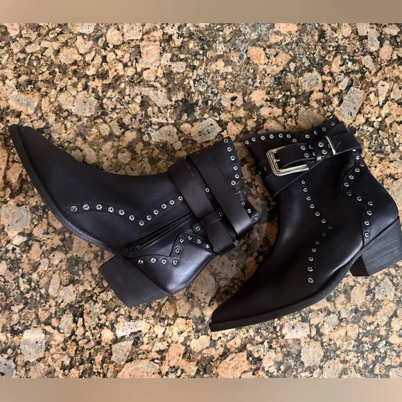 Free People Billy Western Pointed Toe Studded Boots In Black