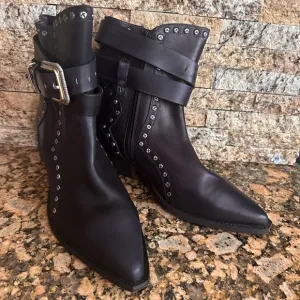 Free People Billy Western Pointed Toe Studded Boots In Black