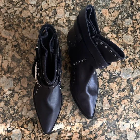 Free People Billy Western Pointed Toe Studded Boots In Black