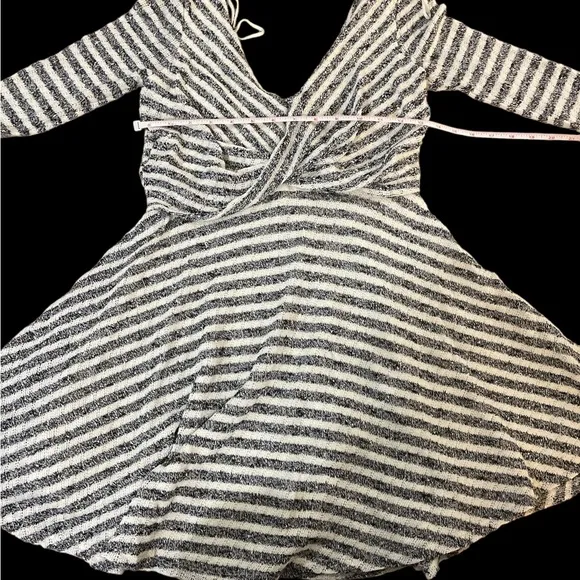 Free People black grey white striped long sleeve knit skater dress nwot XS