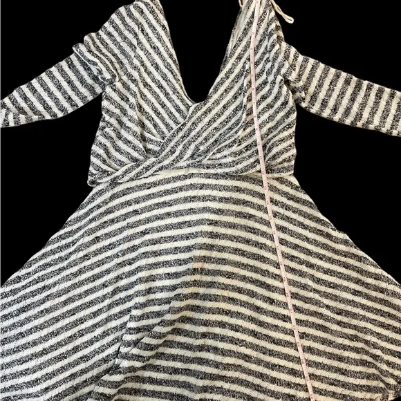 Free People black grey white striped long sleeve knit skater dress nwot XS