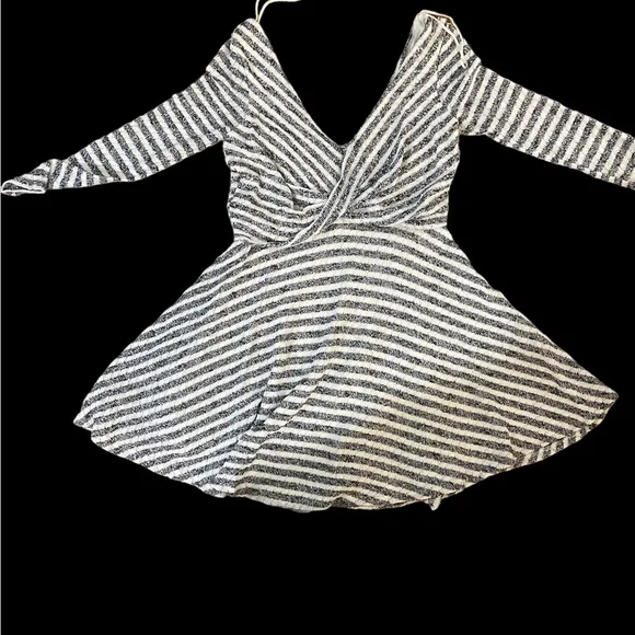 Free People black grey white striped long sleeve knit skater dress nwot XS