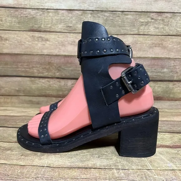 Free People Black Leather Happiness heeled Sandals