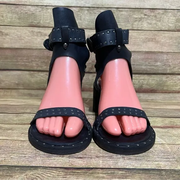 Free People Black Leather Happiness heeled Sandals