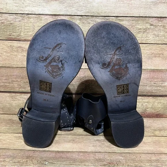Free People Black Leather Happiness heeled Sandals