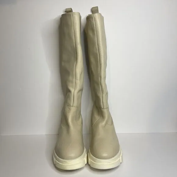 FREE PEOPLE Brooks Tall Leather Chunky Lug Sole Boot In Chalk Sz 6