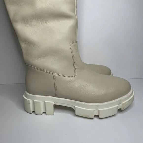 FREE PEOPLE Brooks Tall Leather Chunky Lug Sole Boot In Chalk Sz 6