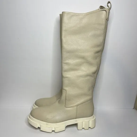 FREE PEOPLE Brooks Tall Leather Chunky Lug Sole Boot In Chalk Sz 6