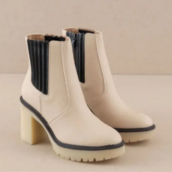 Free people Cream Ankle Chunky Heel Boots(Size 38.5/8.5)