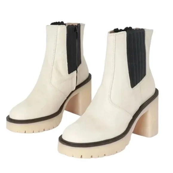 Free people Cream Ankle Chunky Heel Boots(Size 38.5/8.5)