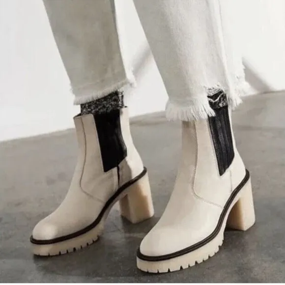 Free people Cream Ankle Chunky Heel Boots(Size 38.5/8.5)
