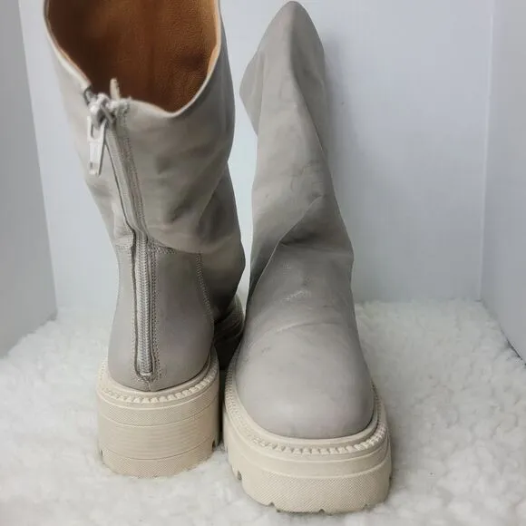 Free People Emma Ruche Leather Boots Size 10.5 Grey White Chunky Sole