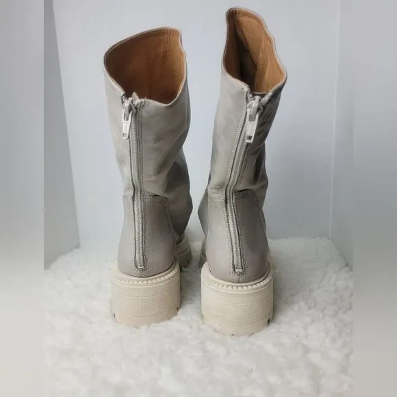 Free People Emma Ruche Leather Boots Size 10.5 Grey White Chunky Sole