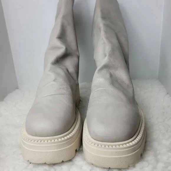 Free People Emma Ruche Leather Boots Size 10.5 Grey White Chunky Sole