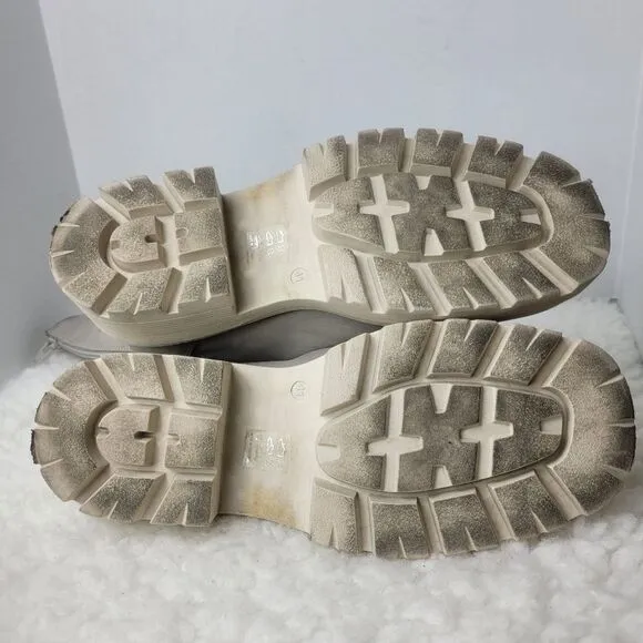Free People Emma Ruche Leather Boots Size 10.5 Grey White Chunky Sole